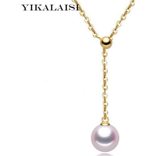YIKALAISI 2017 Pearl Jewelry 8-9mm Natural Pearls Adjustable Necklace 925 Sterling Silver Jewelry Pendants For Women Gift