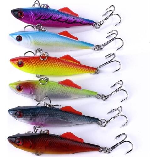 YUZI 6Pcs 7cm/16.5g Full Swimming Layer Sea Fishing VIB Fishing Lures Plastic Sinking Bait Hook Hard Artificial Fishing