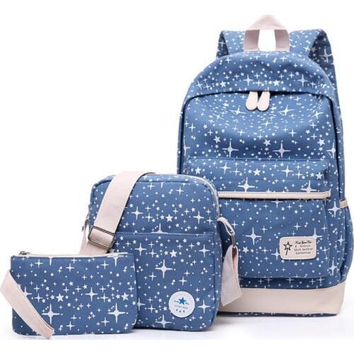 2019 Preppy Bagpack Female Canvas Stars Printing Backpack Sets Women Computer Back Pack Lady School Bags for Teenagers Girls
