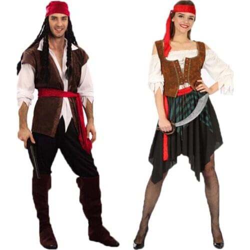 Captain pirates caribbean Jack Sparrow Pirate fantasia Adult Cosplay Fancy Dress Carnival Halloween Cosplay Costume Women Men