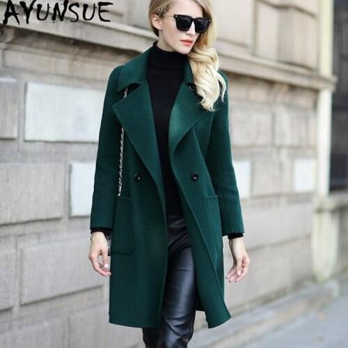 AYUNSUE 100% Wool Coat Female Jacket Autumn Winter Coat Women Double Side Woolen Coats Vintage Long Jackets Manteau Femme MY4252