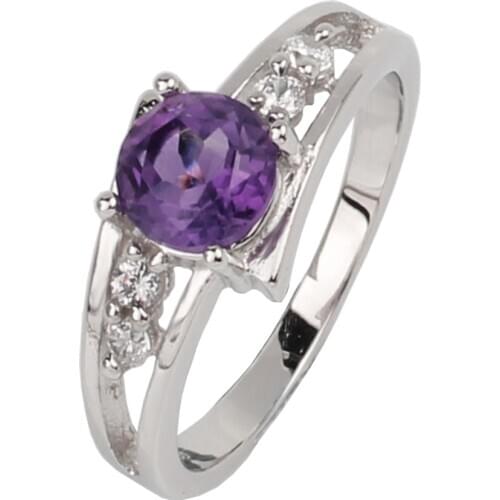 Purple Amethyst Ring for Women 925 Silver Band 6.0mm Crystal Engagement Design February Birthstone Jewelry R016PAN