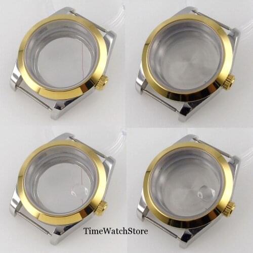 Gold Bezel Watch Case Spare Parts Fit For NH35A NH36A Sapphire Crystal Sold / Glass Back Cover Magnifier Screw In Crown