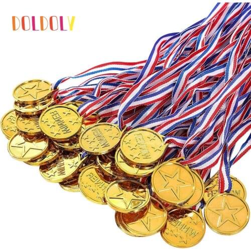 50 Pcs Gold Plastic Winners Medals Sports Day Party Bag Prize Awards Toys For Kids Party Fun Supplies Reward Outdoor Games Toys