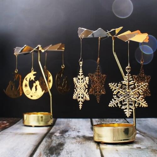 Gold Candlesticks Rotating Romantic Rotation Spinning Carrousel Tea Light Candle Holder Dinner Wedding Bar Party Christmas Decor