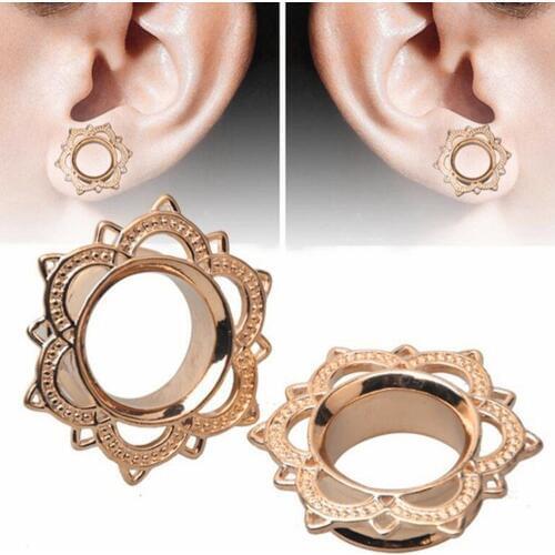 1Pc Unisex Lotus Flower Ear Plug Golden/Silver Ear Plugs Double Flare Gauge Tunnels Expander Piercing Jewelry