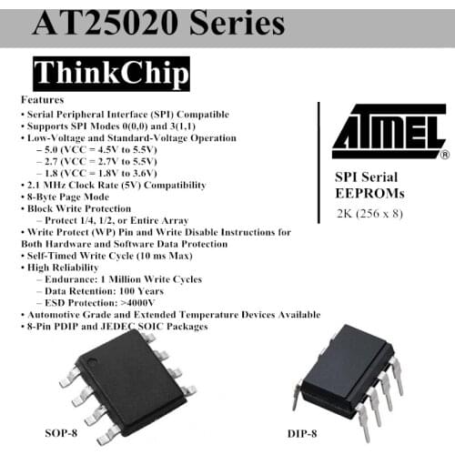 10pcs) AT25020 Series AT25020N-10SI-1.8/2.7 SOP-8 AT25020N-10SC-1.8/2.7 AT25020-10PC-1.8/2.7 AT25020-10PI-1.8/2.7 DIP-8