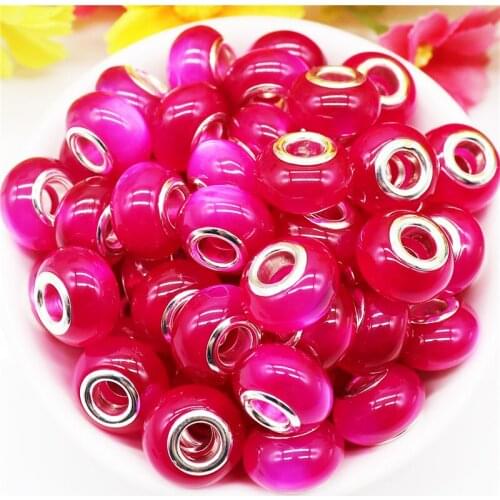 10Pcs Lot Wholesale Color Resin Murano Large Hole Beads Spacer Slide Charms Fit Pandora Bracelet Necklace Women Hair Beads Craft
