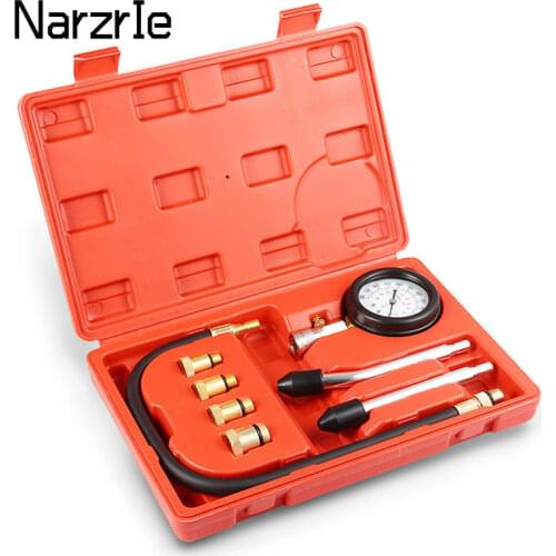 3/8pcs Car Pressure Gauge Tester Kit Set Auto Petrol Engine Compression Leakage Diagnostic Compressometer Tool Set With Case