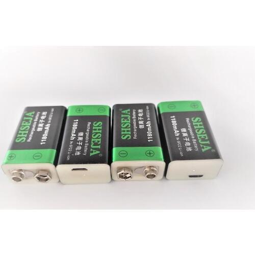 4pcs 1180mAh 9V 6F22 Li-ion Lithium Rechargeable Battery for Electronic Smoke Guitar 9v Rechargeable Battery