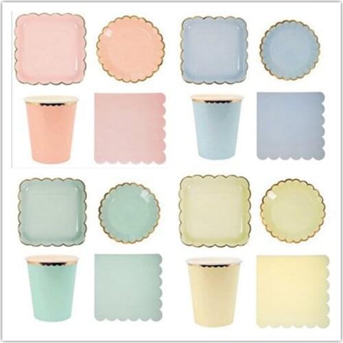 44pcs Candy Color Dinner Paper Plates Party Supply Plates Party Supplies Tableware Birthday Wedding baby shower Decoration Sets