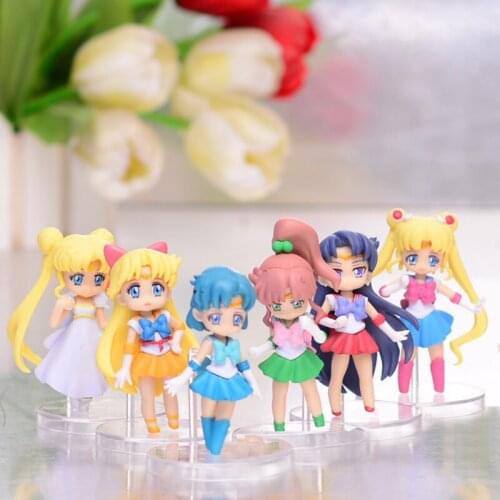 6pcs Sailor Moon Q Posket Series Tsukino Usagi Anime Figure Model Cartoon Dolls Figurine Desktop Decor Collectibles Toy Kid Gift