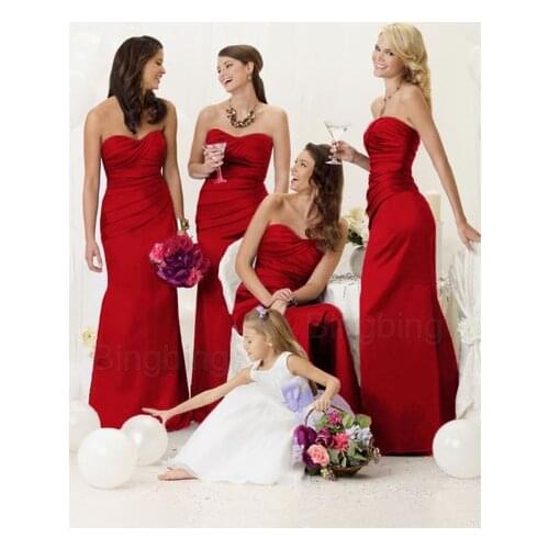 Free shipping 2016 long bridesmaid red dress new hot sexy sweetheart cheap