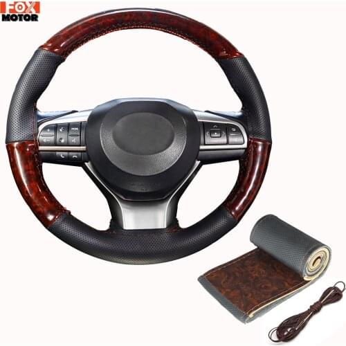 DIY Wooden Pattern Steering Wheel Cover Microfiber Leather Anti-sweat Skidproof Universal For 15” Car With Needles Thread Tools