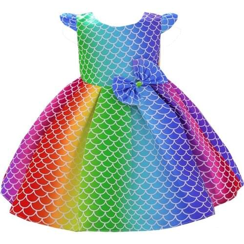 Rainbow Color Mermaid Princess Toddler Girls Party Dress Birthday Performance Children Outfits Kids Clothes