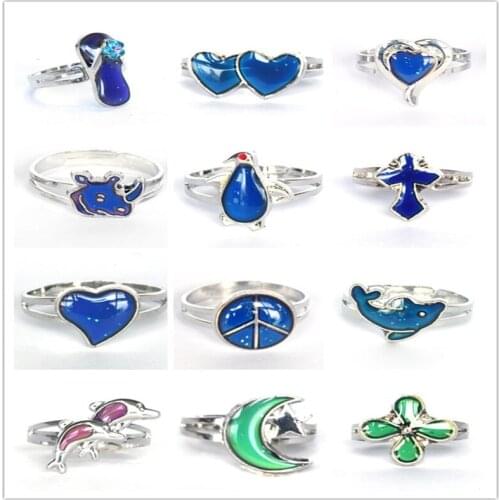 10pcsChanging Color Mood Rings for Women Emotion Feeling Adjustable Fluorescent Temperature Ring Girl Gifts New Fashion Finger