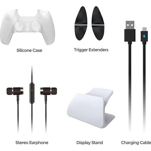 For PS5 Wireless Controller 8 in 1 Gaming Set Handle Protective Case Trigger Sleeve Headphones Display Stand Charging Cable