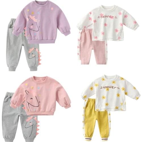 Unicorn Clothing Sets for Children 2PCS Tracksuit Toddler Girls Lace Bow Outwear Autumn New Kids Casual Cartoon Animal Costume