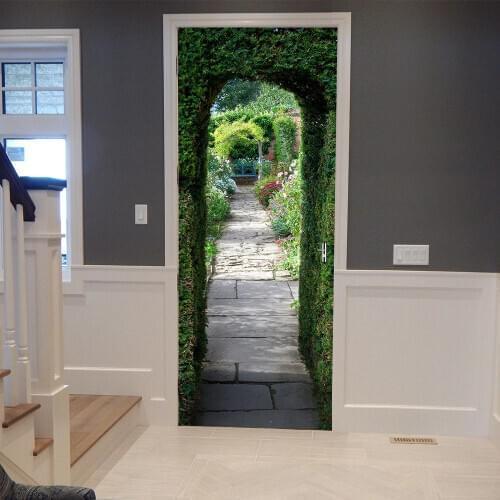 Creative DIY 3D Door Stickers Green Garden Door Pattern for Room Door Wall Decoration Home Decor Accessories Large Wall Sticker