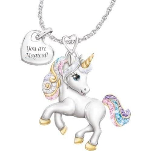 Hot Pony Colorful Unicorn Two-color Electroplating Pendant European American Fashion Necklace Female Chain Necklace Wholesale