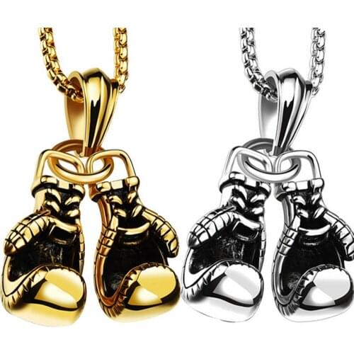 Fashion Mini Boxing Glove Necklace Stainless Steel Jewelry Cool Charm Pendant Mens Neck Chain Choker Fashion Necklaces 2021