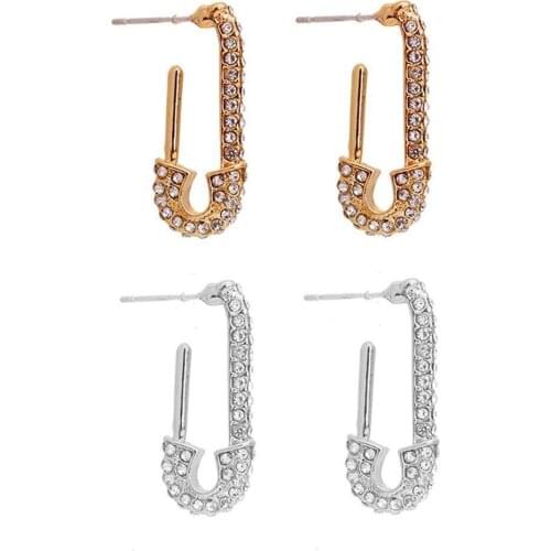 Fashion Creative Unique Paper Clip Safety Pin Star Full European Sparkling Bling 2020 New Micro Pave Earring Rhinestone Uni S2B9
