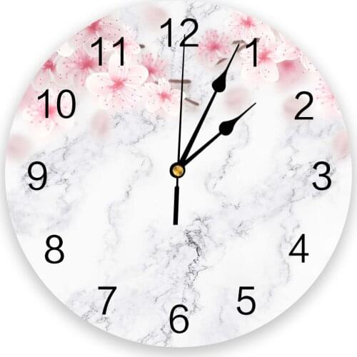 Marble Peach Pink Wall Clocks Non Ticking for Girl Boy Bedroom Bathroom Kitchen Living Room Office Round Clock