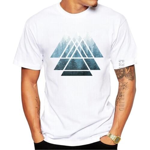 100% Cotton Misty Forest Men T-Shirt Fashion Sacred Geometry Triangles Printed Graphic Tshirt O-Neck Homme Cool Tops Funny Tees