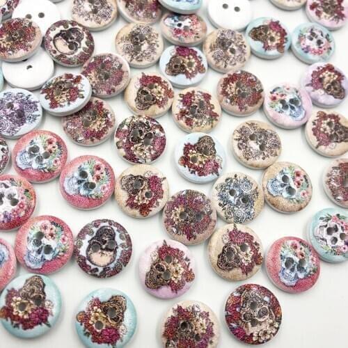 New 30/50/100Pcs 15mm Skull Wood Buttons Sewing Kids Craft Mix Lots Scrapbooking WB698