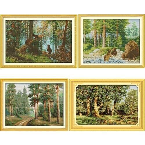 Joy Sunday Cross Stitch Kits Stamped Handmade Embroidery The Pine Forest Morning 11CT 14CT Counted Needlework Decor Patterns Set