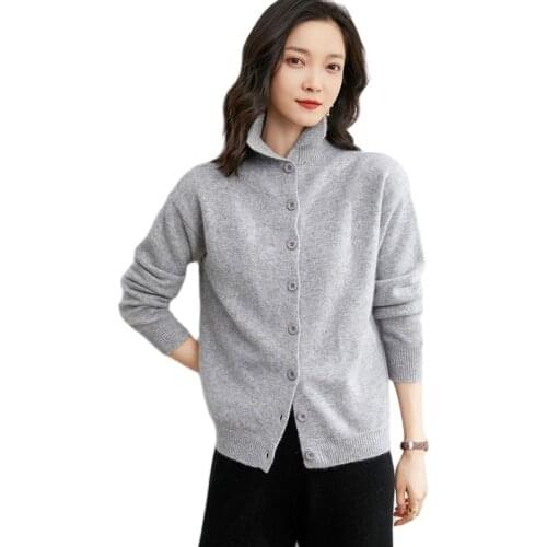 2021 Autumn And Winter New Sweater Womens 100% Pure Wool Knitted Cardigan High Lapel Thickened Large Size Loose All-Match Coat