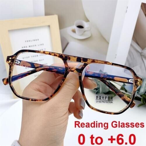 2021 New Fashion Vintage Oversized Reading Glasses Unisex Anti Blue Rays Leoaprd Square Eyeglasses Antifatigue Computer Eyewear