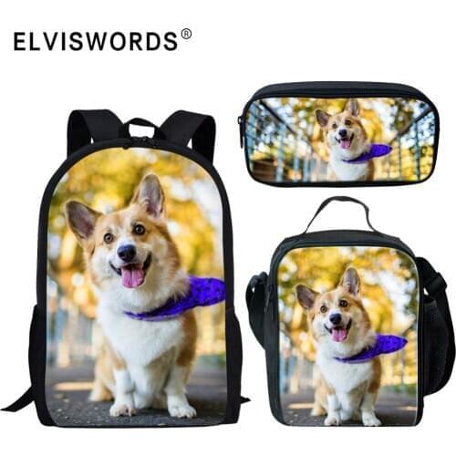 Welsh Corgi Pembroke Print School Bags For Girls 3pcs/Set Teenager Orthopedic Satchel School Backpack Mochila Escolar ELVISWORDS