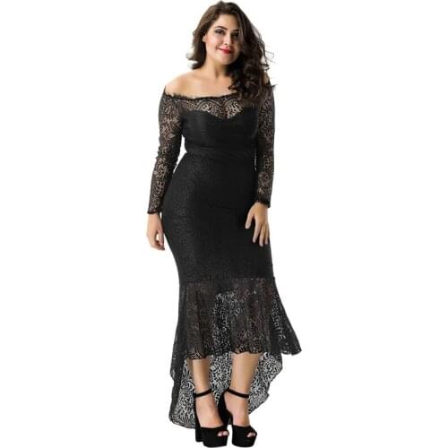 2021 Autumn Winter New Arrival Fashion Sexy Long Sleeved Boat Neck Irregular Lace Mermaid Plus Size Mother of The Bride Dresses