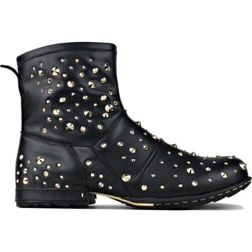 OTTO ZONE Mens Ankle Boots Cowboy Chukka Boots Zipper-up Motorcycle Boots Men Handmade Western Boots Designer Shoes with rivets