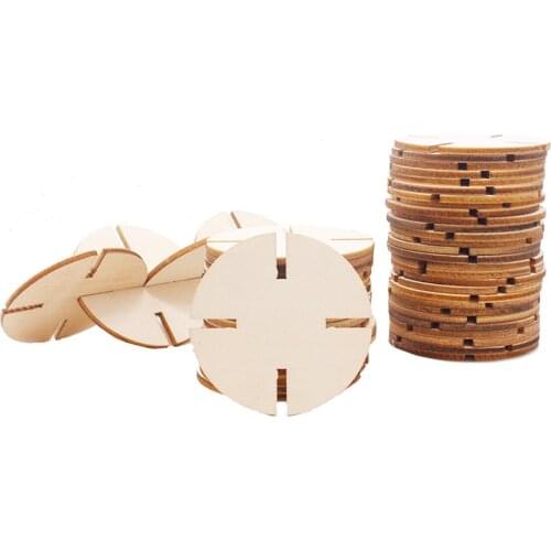 50pcs 30mm Unfinished Wood Jigsaw Puzzle for Craft DIY Wooden Blank Puzzle Pieces Slices Wood Puzzle To Paint for Kids Children