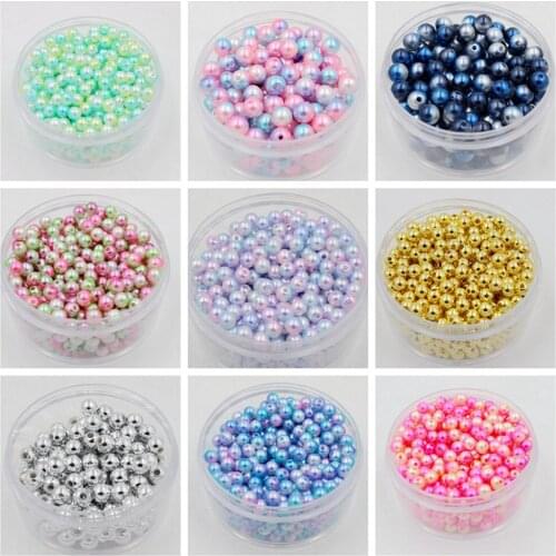 Rainbow Color Straight Holes Round Acrylic Sewing Pearl Spacer Beads Clothes Headwear Shoes Bag Craft Beaded DIY Jewelry Making