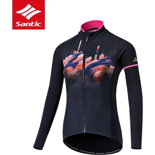 Santic Long Sleeve Cycling Jersey Women Autumn Winter Thermal MTB Road Bike Jersey Windproof Bicycle Tops Cycle Clothing