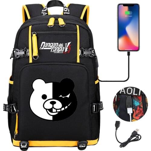 Danganronpa School Bags Women Men Backpacks Laptop Travel Bags Multifunction USB Charging Backpack Mochila