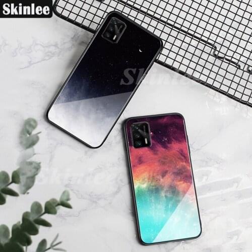 Skinlee For Realme GT 5G Case Tempered Glass Case Feather Print Shockproof Cover For Realme GT Phone Case Funda