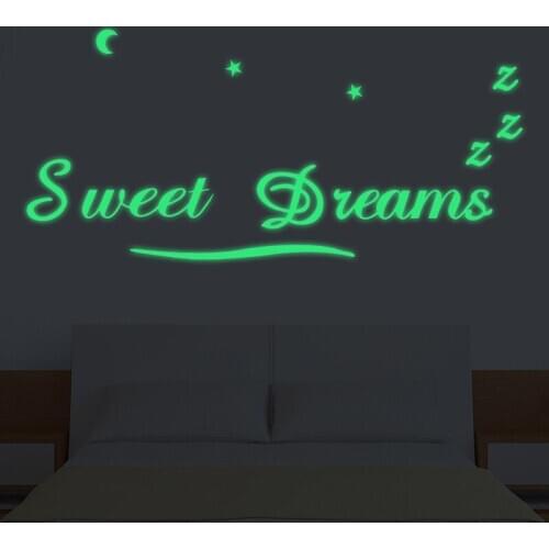 Glowing Sweet Dreams Wall Stickers Christmas Home Decor Glow In The Dark Vinyl Babyroom Bedroom Living Room Decoration