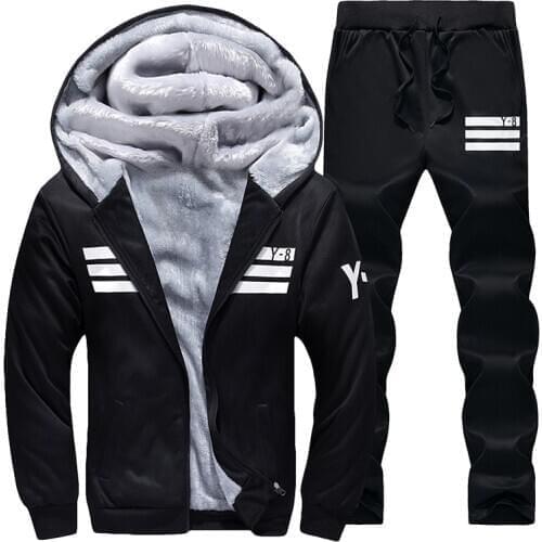 Hoodie Cotton-padded Jacket Mens Winter Sports plus Velvet Suit Youth Thick Hooded down Feather