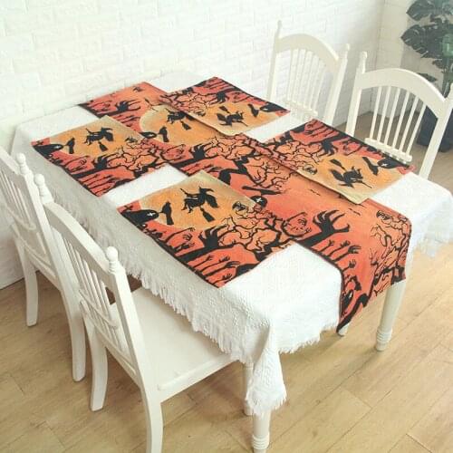 Table Decoration Halloween Tablecloth Classic Jacquard Woven Fabric Placemat Cloth Table Runner 33X180cm Placemat 33X45cm