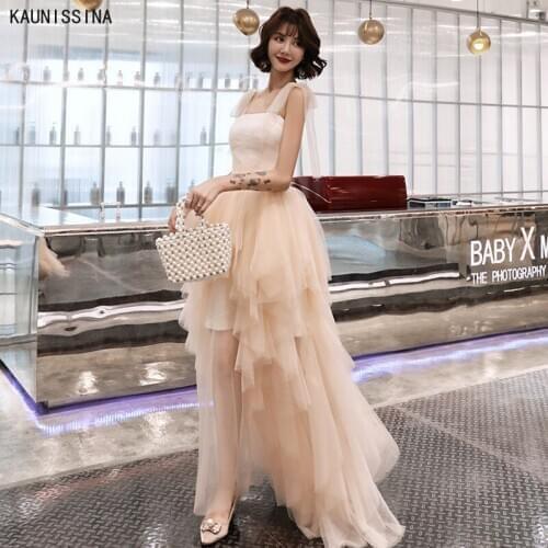 Evening Gown Party Formal Dresses Backless Asymmetrical Sleeveless Strap Asymmetrical Evening Dress Women Elegant Prom Vestidos