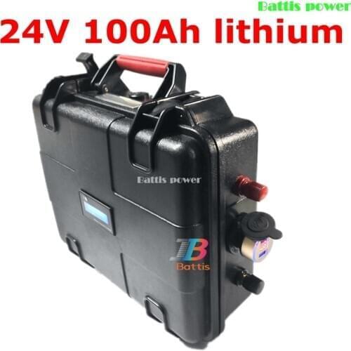 Waterproof 24V 100AH Lithium battery 100A BMS 200AH li-ion battery for 1500W 2000W RV EV scooter solar storage +10A Charger