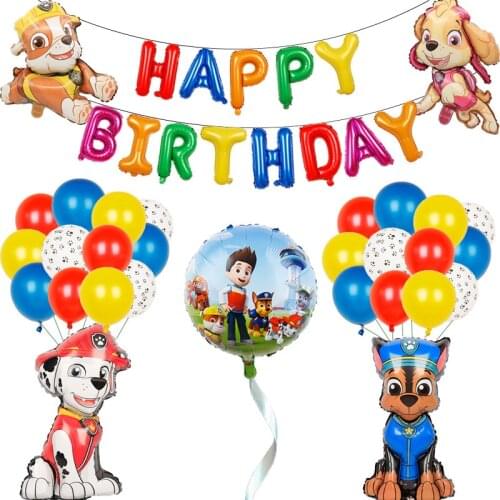 Paw Patrol Foil Balloons Action Figures Rubble Skye Chase Marshall Dog Model Toys Boys Birthday Balloon Deco Gift Set For Kids