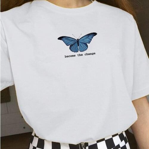 Beautiful butterfly letter print Hiphop become the change ins Harajuku women t-shirt plus size summer t shirt loose casual wear