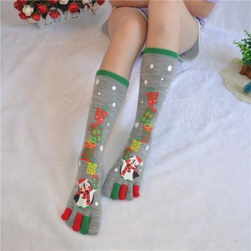 Women Funny Cartoon Printed Toe Socks Cotton Five Fingers Socks Casual Soft Socks Women Christmas Sock
