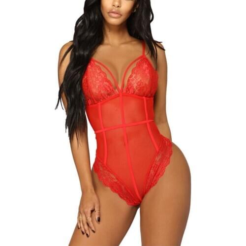 Women Sexy Sleepwear Lingerie Lace V neck See through Underwear Babydoll Bodysuits One Piece Hot Exotic Lingerie Teddies
