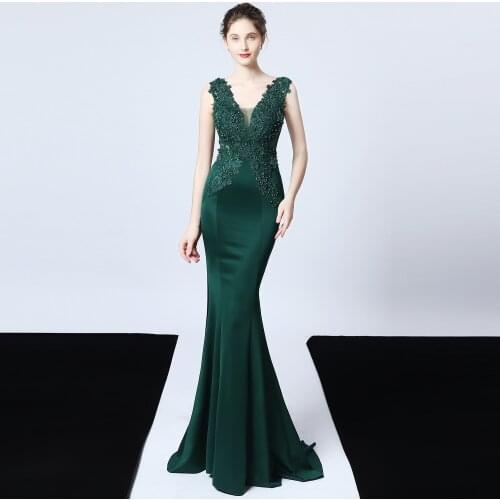 Prom Dresses Sexy Deep V-neck Sleeveless Mermaid Prom Gown Vestido De Noiva Fashion Long Slim Lace Applique Party Dress